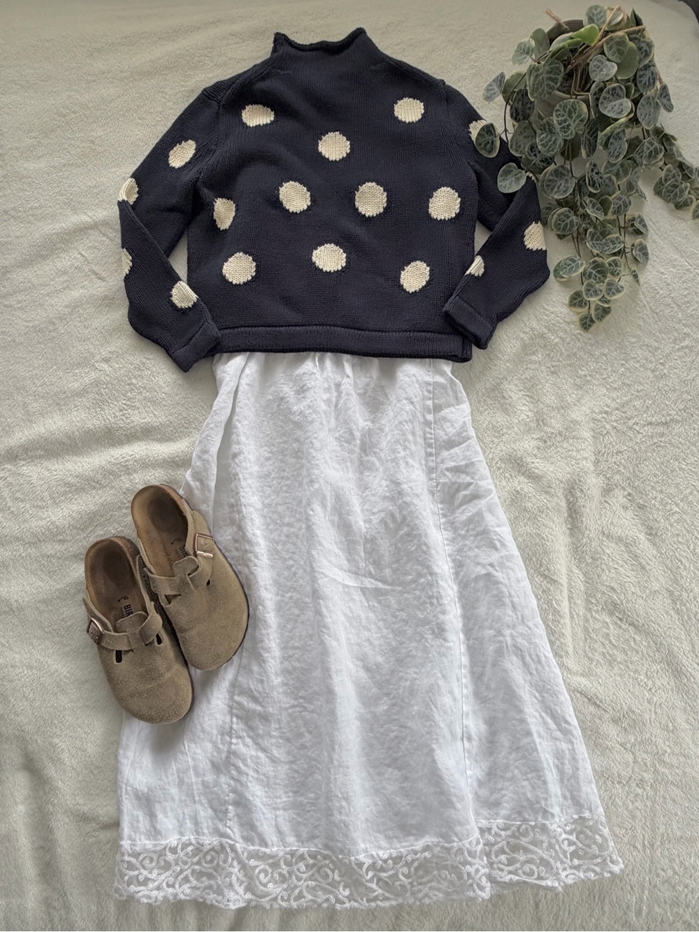 J. Crew Navy Blue Roll Neck Polka Dot Sweater 100% Cotton Size XS
